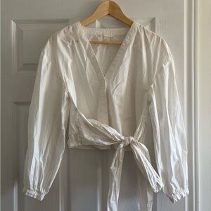 H&M White Tie-Waist Wrap Blouse